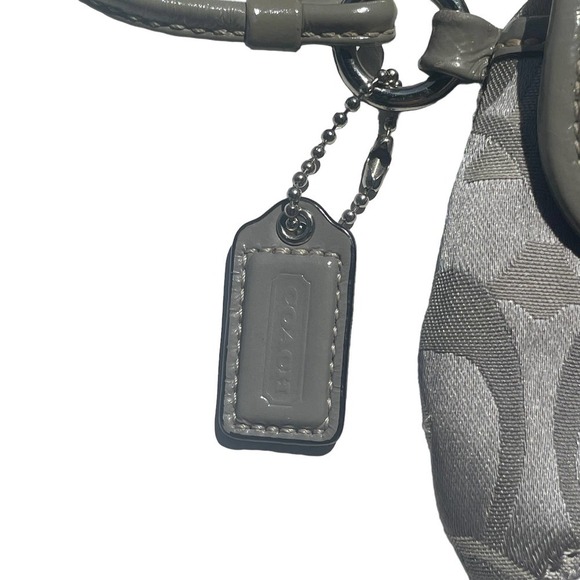 COACH Signature Gray Monogram Leather & Canvas Flap Wristlet - Picture 4 of 13